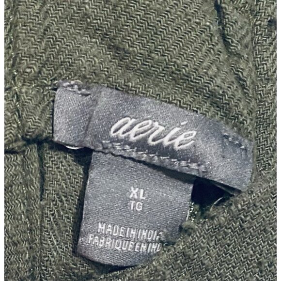 Aerie Overalls Womens XL Green Tie Shoulder Cropped Textured Pockets Festival - Picture 5 of 7